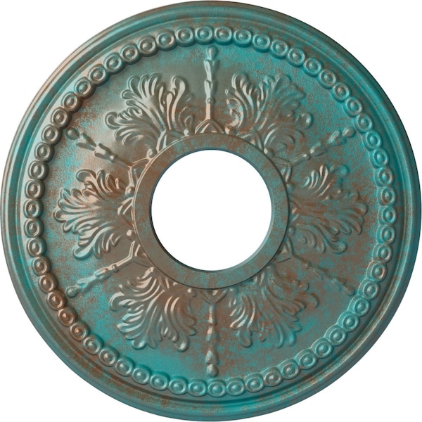 Ekena Millwork Tirana Medallion (Canopies up to 4 3/4"), 13 7/8"OD x 3 3/4"ID x 1 1/4"P, Copper Green Patina CM13TICGS - main